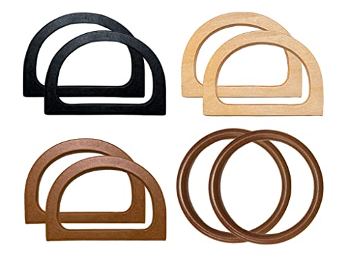 Kellegour 8 PCS Asas de Madera para Bolsos, Forma de D, para DIY Bolsas de Playa Hechas A Mano
