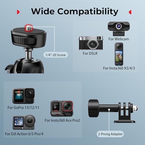 Image of SMALLRIG Small Camera Tripod Selfie Stick, Extendable 8 inch-15 inch Mini Handheld Carabiner Tripod with Mantis Hook, 360 Ball Head, Cold Shoe Mount, 1 /4 inch-20 Screw for DSLR, Adapter for DJI, for GoPro - 5285