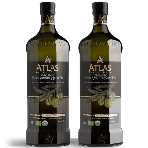 Image of Atlas 1 LT Cold Press Extra Virgin Olive Oil in Glass Bottle, Polyphenol Rich from Morocco | Newly Harvested Unprocessed from One Single Family Farm | Moroccan Organic EVOO Trusted by Award-Winning Chefs | 2-Pack
