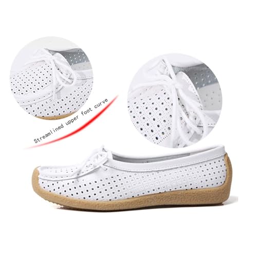 CLSQLXYJZC Women's Breathable Hollow Slip Resistant Lace up Slip on Non-Slip Leather Moccasin, Fashionable Summer Arch Support Flats Nursing Shoes, for Hospital Nurse, Doctors, Teacher2