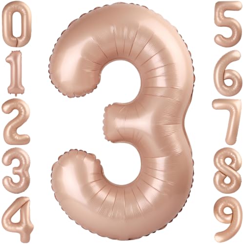 40 Inch Caramel Foil Number 3 Balloon for 3th Anniversary Birthday Decor