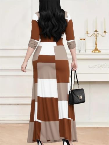 Image of CaniBtr Maxi Dresses for Women Plus Size 3 /4 Sleeve Long Dress with Belt | Versatile plus-size maxi dress,wrap v-neck + waist tie craft soft glamorous looks easily for everyday casual outings