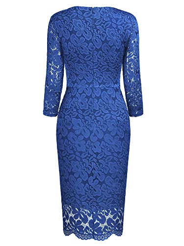 Miusol Women's Retro Deep-V Neck Ruffles Floral Lace Evening Pencil Dress (XX-Large, Blue)
