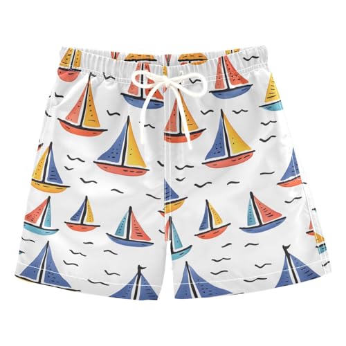 OREZI Boys Swim Trunk Shorts Colorful Boats Bathing Suit for Toddler Kids Teens - Main Image
