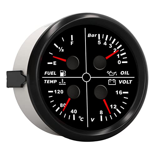 Generic 85mm 4 in 1 ゲージ、多機能油圧計電圧表示ポインター DC 8-16V 赤バックライトステッピングモーター RV
