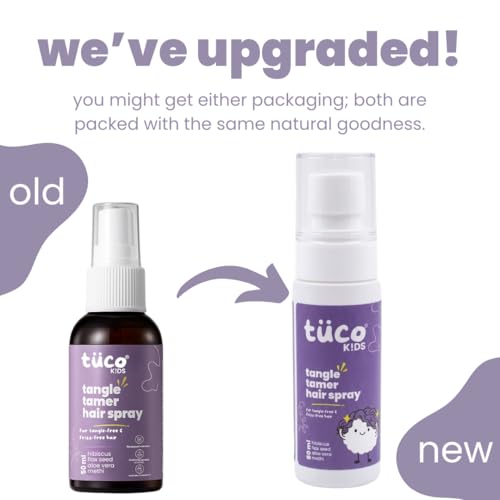 Image of Tuco Kids Tangle Tamer Hair Detangler Spray | Infused with Aloe Vera, Flaxseed & Methi | Ages 2-5, 4-10, 10-15, 5-10 Years | Paraben & Sulphate Free | 50ml (Pack Of 1)
