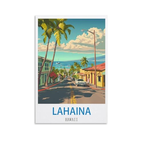 Poster de voyage vintage hawaïen Lahaina Ndoud en toile 50x75 cm pour décoration de salon