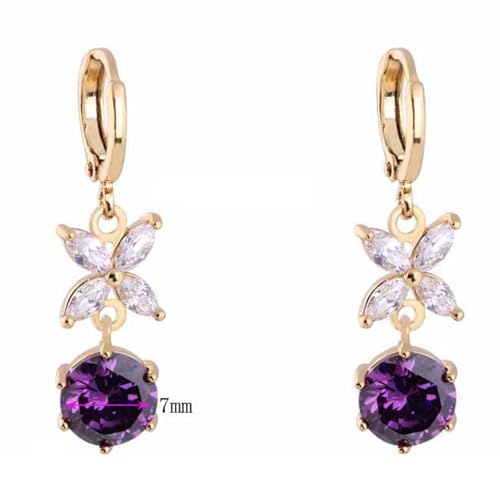 Boucles d'oreilles pendantes or améthyste anti-allergie créoles légères femme