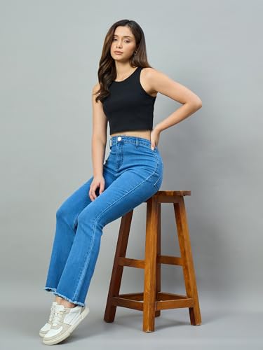 Jean bootcut taille haute bleu moyen de qualité supérieure