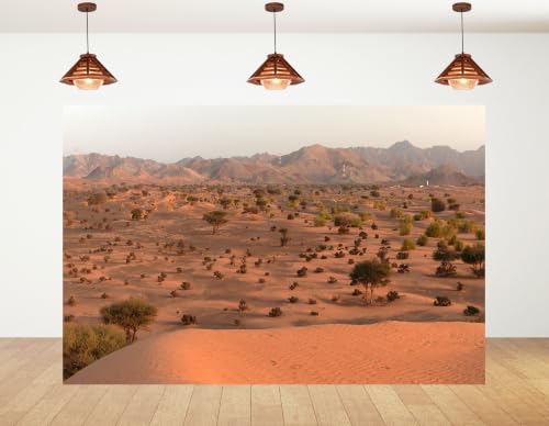 10x8ft Fabric Arid Desert Dune Backdrop Warm Orange Sand Sparse Acacia Trees Rocky Mountain Soft Pale Sunset Sky Photography Background Tapestry Party Desert Decor Photo Booth Props