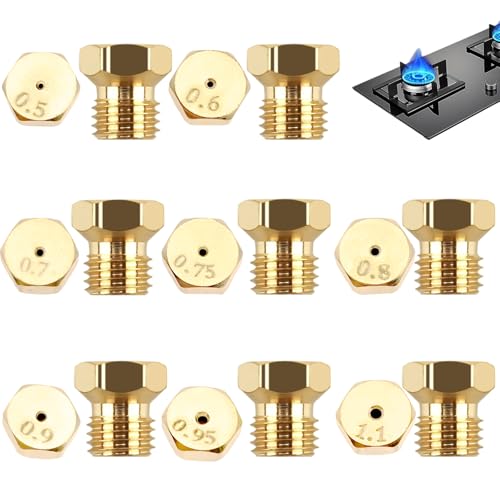 MYLERCT 16 Stück Propangasbrenner Düse, 0.5/0.6/0.7/0.75/0.8/0.9/0.95/1.1 mm Gas Nozzles, Messing Gasherd Düsen für Propangas, M6×0,75 Gewinde, Gasdüsen für Propanbrenner MYLERCT 16 Stück Propangasbrenner Düse, 0.5/0.6/0.7/0.75/0.8/0.9/0.95/1.1 mm Gas Nozzles, Messing Gasherd Düsen für Propangas, M6×0,75 Gewinde, Gasdüsen für Propanbrenner