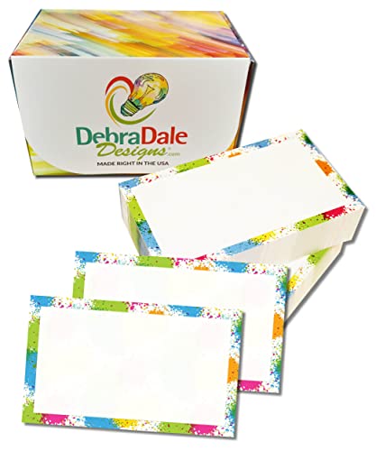 Debra Dale Designs - 250 Unruled 3" X 5" Index Cards Paint Splatter Border - Storage Box - Premium 140# Heavy Thick Index Card Stock - Printed In The U.s.a. #TOP25