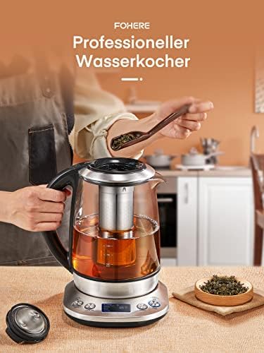 Bild 4 - Wasserkocher mit Temperatureinstellung - FOHERE 2200W Wasserkocher Glas - 6 Voreinstellungen - 2 Stunden Warmhaltefunktion - 1.7L Teekocher - LCD Bildschirm - Basisstation aus Edelstahl
