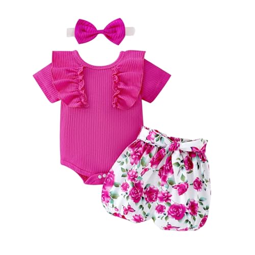 Baby Girl Clothes Newborn Cute Ruffle Short Sleeve Romper Floral Shorts Summer Outfits with Headband 0-18 Months