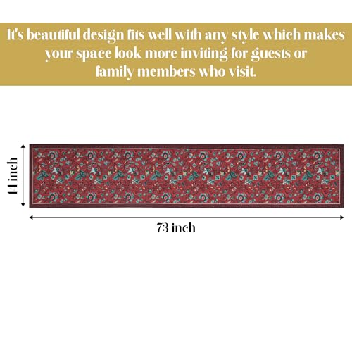 Image of Homerz Premium Runner for Dining Table, 13x72 inch Size, Smooth Velvet Fabric, Antiskid Backing (Lal Bagh)
