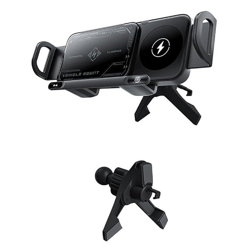 Image of UQAHGRCHR Wireless Charging Rotating Car Mount for Smart Fortwo Forfour 450 451 452 453 454 EQ, 15W Dual Coil Wireless Charger, One Click Rotation, Universal Phone Holder,Black-Inverted hook base