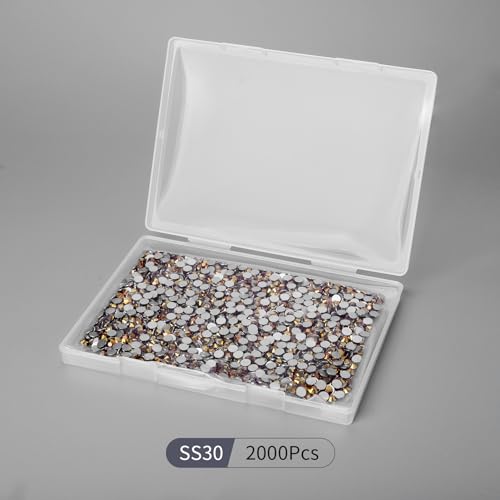 Image of 2000PCS Gold Rhinestones Bulk, Flat Back Crystal Glass Stone Round Gems,SS30, 6.4-6.6mm