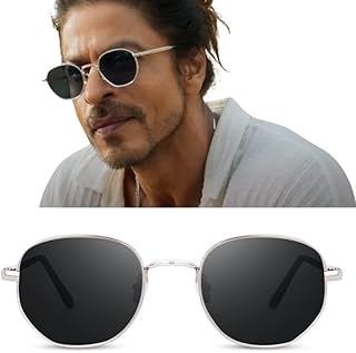 Roshfort Unisex Hexagon PATHAN SRK Choise Sunglasses Gold Metal Frame, Sleek Black lens UV protection, perfect for Men's a...