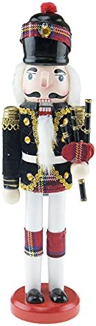 Clever Creations Black Bagpiper Scottish Soldier 12 Inch Traditional Wooden Nutcracker, Festive Christmas Décor for Shelves and Tables