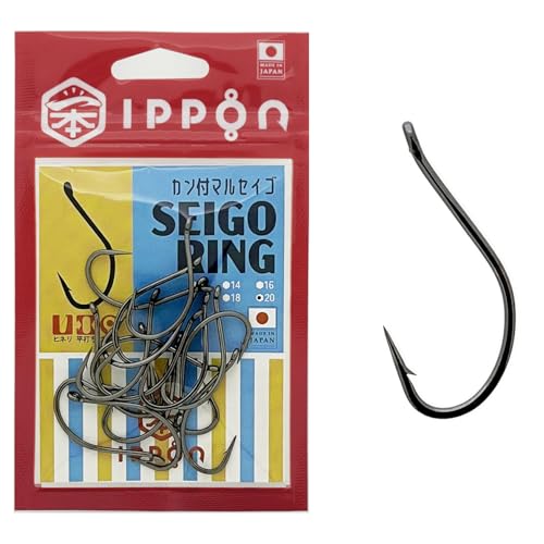 IPPON (一本) カン付丸セイゴ ブラックコート 12号/30本入?20号/16本入 管付 泳がせ 日本製 釣り針 フック (20号/16本入)