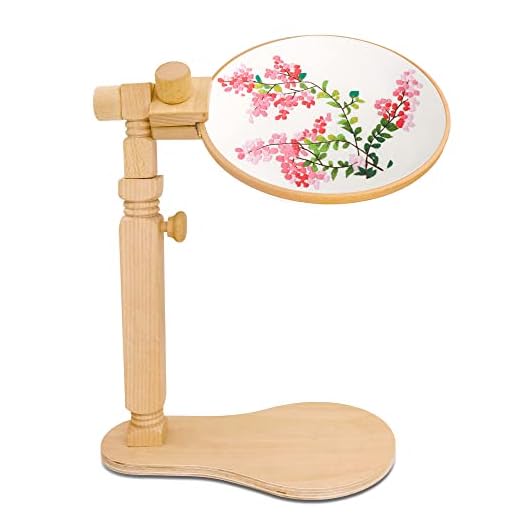 Adjustable Embroidery Hoop Stand, Hands Free Cross Stitch Hoop Holder, Beech Wood Sitting-on Embroidery Stand for Craft Projects