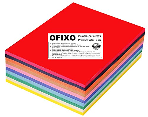 OFIXO 50pcs 150Gsm Color Sheets Printing Papers/Art and Craft paper A4 Sheets Double Sided Colored Origami Folding Wish Paper DIY Craft Smooth Finish Home, School, OFIXO 50pcs 150Gsm Color Sheets Printing Papers/Art and Craft paper A4 Sheets Double Sided Colored Origami Folding Wish Paper DIY Craft Smooth Finish Home, School,