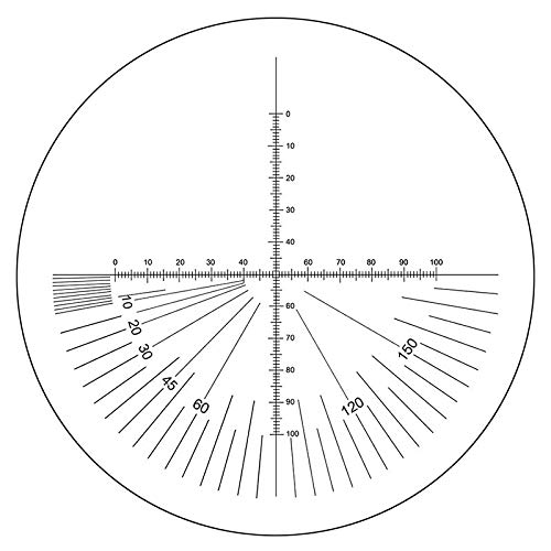 BoliOptics Microscope Eyepiece Reticle Cross Line Micrometer Ruler, 180° Angle, Dual Axis Crosshair Scale Dia. 24mm, 10mm/100 Div. RT20121161