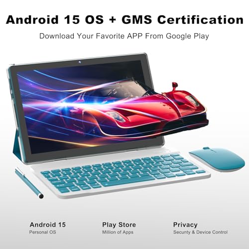 Image of ATOZEE 10 Inch Tablet Android 15 Tablets 2 in 1 Tablet with Keyboard 12GB RAM+64GB ROM(Supports 1TB Expansion) Tableta 2MP+8MP Camera 6000mAh Battery Mouse /Case /Stylus 5G WiFi-6 10.1 inch Android Tablets