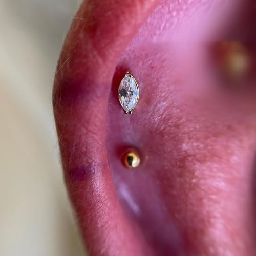 FINE4U 1PC Tragus Conch Helix Flat Labret Piercing Jewelry 16G 6mm 8mm - ASTM F136 Titanium Cartilage Earring Flatback Stud, Implant Grade Internally Threaded Hypoallergenic Body Jewelry (Clear CZ)4