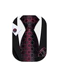 Barry.Wang Red Black Grey Tie for Men Plaid Silk Necktie Pocket Square Cufflinks Formal Wedding Party Business