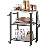 Outsunny Carrito de Parrilla de Tres estantes para Exteriores con Parte Superior de Acero Inoxidable, Isla de Cocina al Aire Libre con 4 Ruedas, 3 Ganchos, Mesa de Horno de Pizza móvil para Cocina