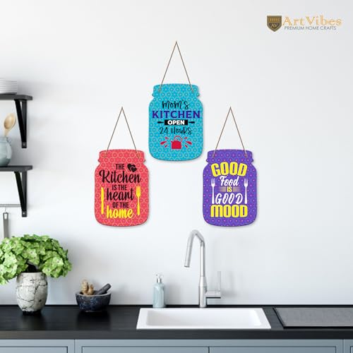 Image of Artvibes Mom's Kitchen Quotes Wall Hanger for Home Decor | Gifts | Wall Art | Decoration Wooden Hanging Items | Kitchen Wood Design | Quotes Decor Items | Decorative Artworks (WH 8905N)