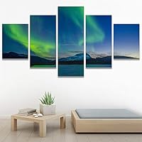 SIGNWIN 5 Panel Canvas Wall Art Astronomy & Space Contemporary Cosmic Dramatic Green Group Photography Realism Ultra for Home Decorations Ready to Hang - 60