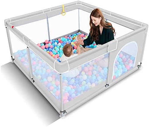 TODALE Baby Playpen, Medium Playpen for Babies and Toddlers, Indoor & Outdoor Kids Activity Center, Kids Safety Play Pens Play (Light Grey, 50x50x27 Inch)