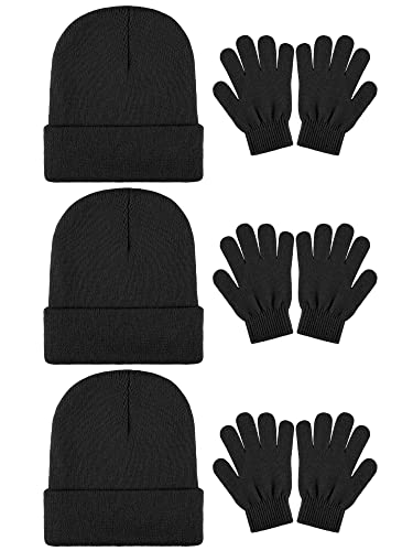 Image of Cooraby 6 Pack Kid's Winter Beanies Hat Full Fingers Gloves Set Skull Winter Caps Stretchy Gloves for Boys Girls