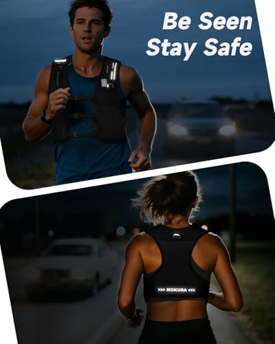 MOKURA Running Vest for Women Men, Lightweight Hydration Vest with 500ML Soft Flask & Phone Holder, Reflective Running Backpack, Adjustable Run Pack Water Bottle, Runner Marathon Essentials, Black — view 5