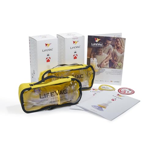 LifeVac® Duo Pack, 2 kits complets, kit de premiers secours, anti-étouffement pour adultes et enfants, efficacité prouvée, comprend 2 kits avec chacun 4 masques et un sac de transport.