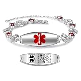 Theluckytag Collar de alerta médica para hombres y mujeres, collar médico de 19 pulgadas grabado con código QR, collar de identificación médica, más espacio, información médica de emergencia