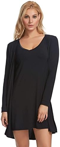 Felina Modal Tank Chemise And Wrap - Women’s Loungewear, Posh Pajama Sets For Women - Lounge Set (Black, Small)