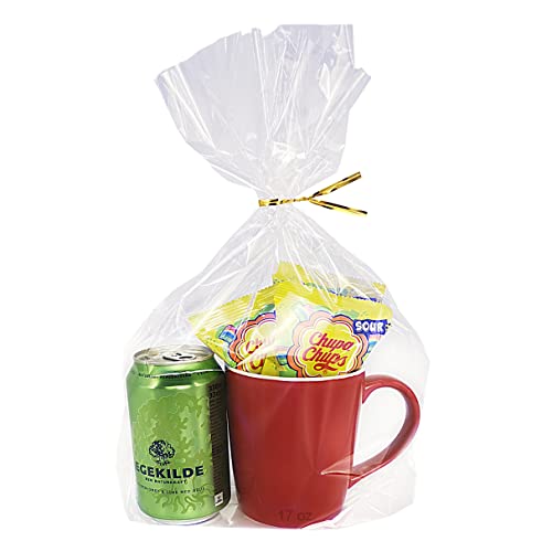 Wowfit 50 Ct 10X14 Inches Clear Bottom Gusset Cellophane Gift Bags With 6" Gold Twist Ties, Cello Packaging For Party Favors, Bridal Showers, And Wedding Gift Wrapping #TOP3