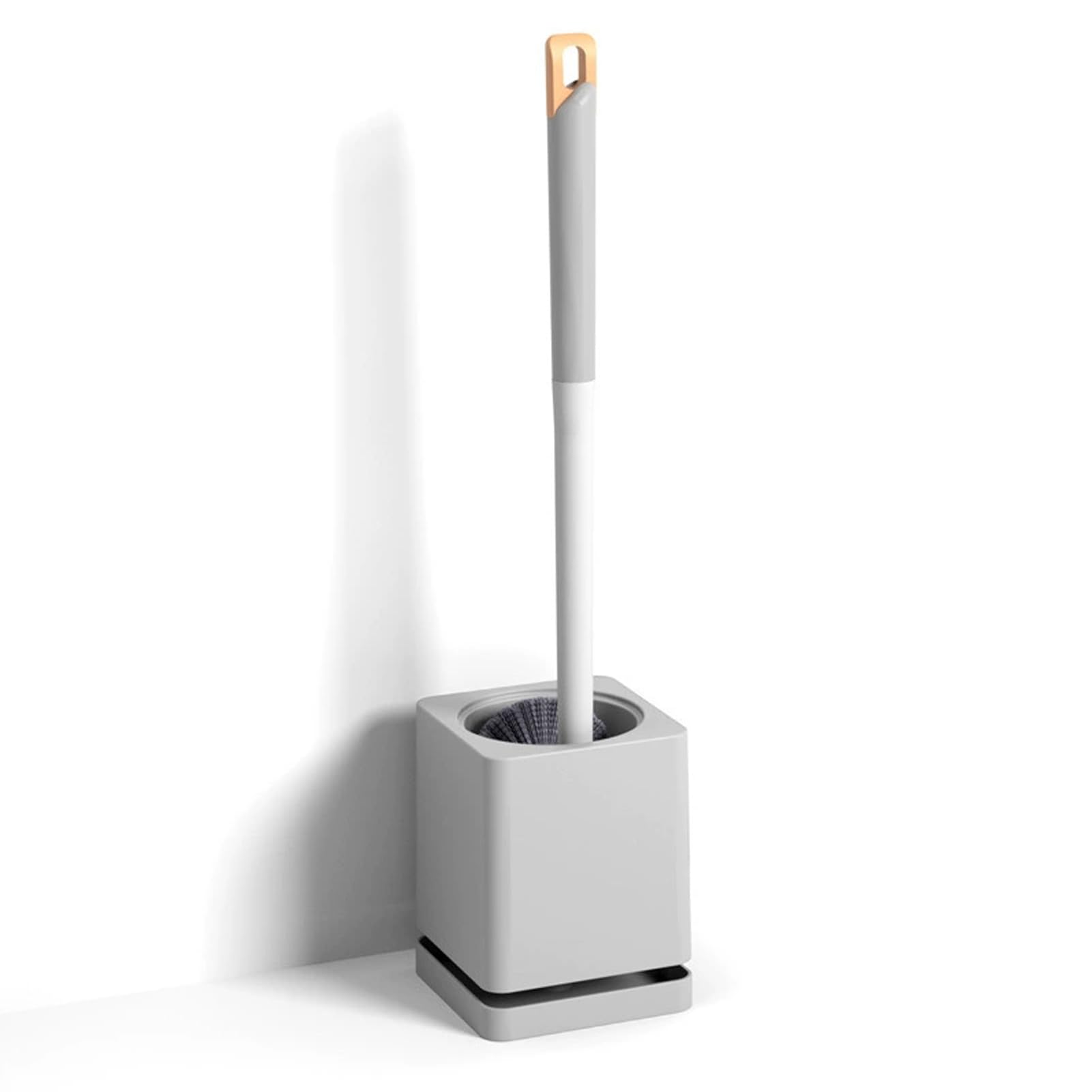 Set di scopino per WC bianco, scopino curvo con manico,Grigio