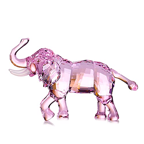 Figurine éléphant porte-bonheur en cristal - Statue de collection - Décoration d'intérieur (rose)