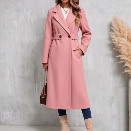 Long Winter Coats for Women Double Breasted Trench Pea Coat with Belt - image 2