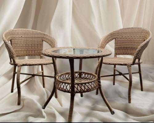 Image of 2+1 Outdoor Indoor Patio Furniture Sets REHAU Wicker Chair Patio Set Conversation Set Poolside Lawn Chairs Balcony Outdoor Garden Furniture Chair (Arabica) 48 x 48 x 78 Cm