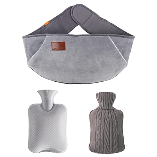 Bouillotte Eau Chaude, Bouillote Chauffant, 1L Bouillotte d'eau Chaude avec Housse en Tricot et Ceinture Chauffante Regle Douloureuse, Facile à Remplir, Joints sans Fuites pour Enfants Adultes Cover