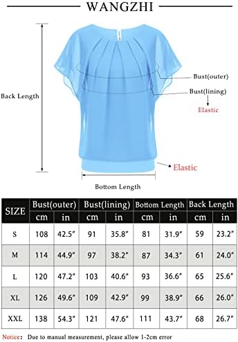 WANGZHI Women's Casual Flouncing Short Sleeve Pleated Front Loose Chiffon Blouse Top 6 WANGZHI Women's Casual Flouncing Short Sleeve Pleated Front Loose Chiffon Blouse Top