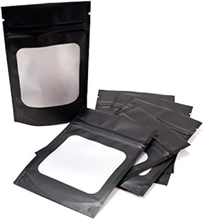 PROGRESS Online » Stand up bottom 110 Pieces Smell Proof Thick Black Mylar Resealable Foil Bags With Window Airtight Ziplock Top Heat Sealable Food Safe Matte Black (4X6 inches)