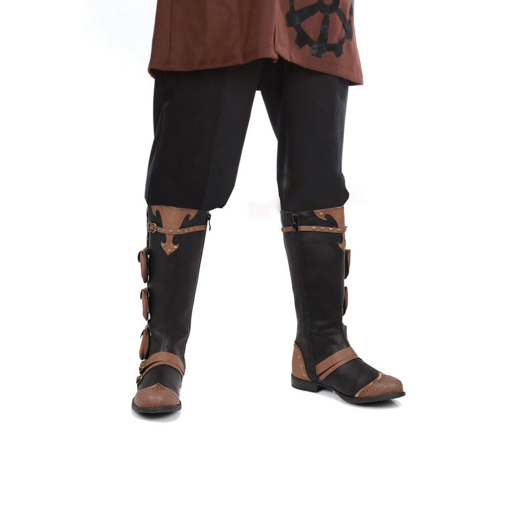 Stivali Da Cavaliere Steampunk Stivali Da Pirata Vichingo in Pelle Sintetica Con Tasca Laterale Scarpe Singole Con Cerniera Retrò per Cosplay