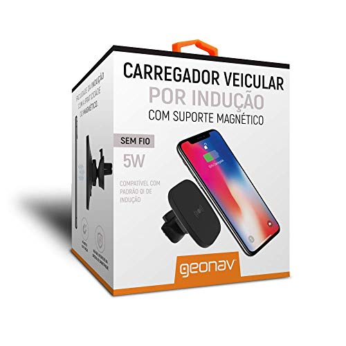 Carregador Veicular sem fio por Indução com Suporte Magnético, 5Watts, Qi, Preto, CV5WQI, Geonav