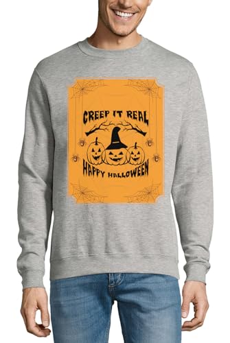 Pull Halloween en coton gris avec motif de citrouille graphique Creep It Real